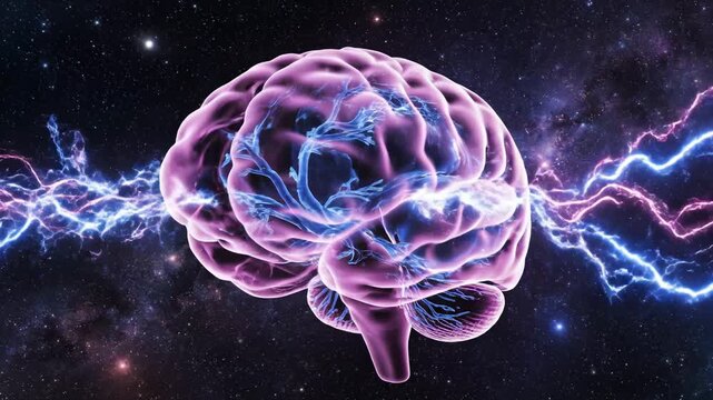 Human brain in space with lightning