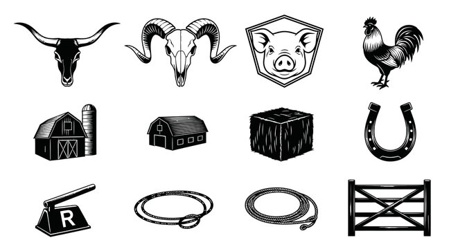 Farm and ranch equipment vintage icons