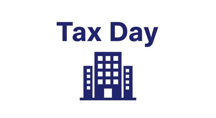 Fototapeta premium A minimalist vector graphic illustration of a building with the words 'Tax Day' in a modern flat design style