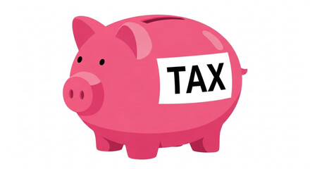 Obraz premium A pink piggy bank with a tax label on it, symbolizing saving for taxes.