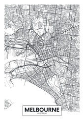 Obraz premium Detailed urban planning city map Melbourne, Australia, state of Victoria, travel vector poster design