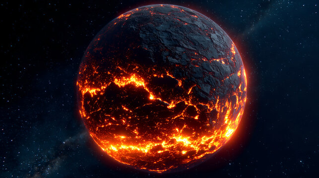 Chthonian planet with molten lava surface in deep space