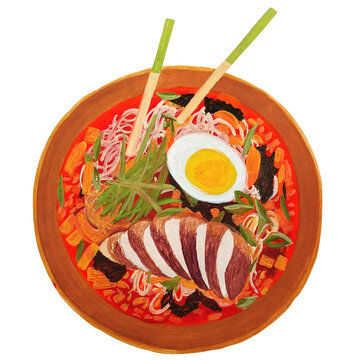 Ramen with chicken breast food illustration