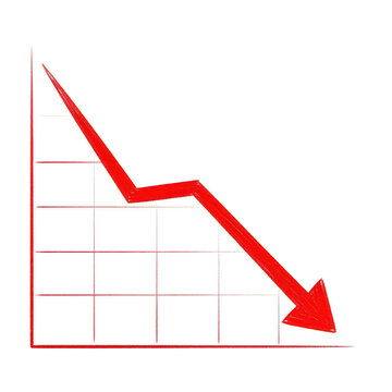A red graph with a downward trend isolated on transparent background