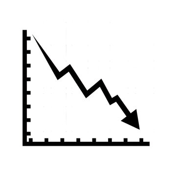 A black line graph with a downward trend isolated on transparent background