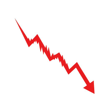 A red arrow pointing downwards in a jagged line isolated on transparent background