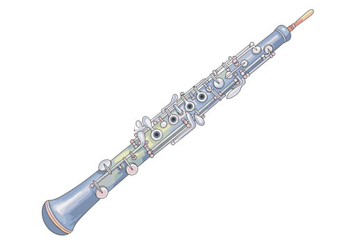 Detailed illustration of a classical oboe with intricate keys and a flared bell