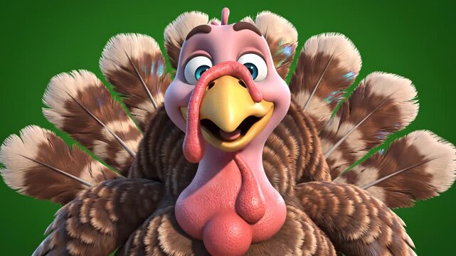 Cartoon turkey with green background