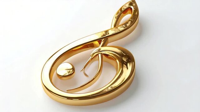 Shiny golden treble clef on clean white background