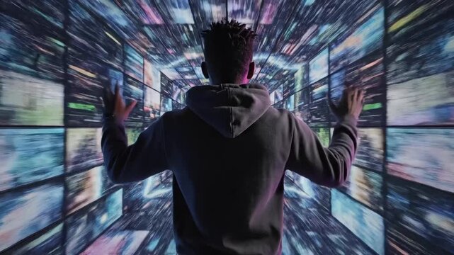 Person in digital tunnel