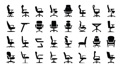 Naklejka premium Collection of office chairs in various styles and positions on white background for design and decoration