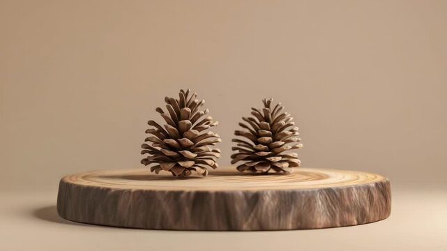 Cut Pine Cones on Wooden Base