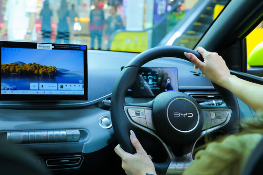 Thailand Mar24,2026 :BYD Otto 1 made its debut in Thailand, showcased at a car show held in a shopping mall.
