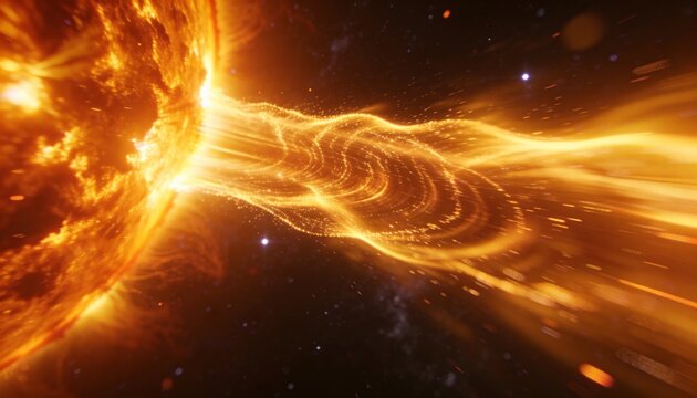 Star launching plasma ribbon after magnetic eruption, sending filaments into space for science