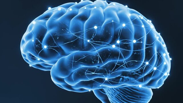 Blue glowing brain with neural connections