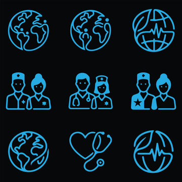lobal Healthcare and Medical Professional Icon Set - Bold Blue Line Art