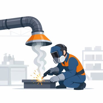 Welder Working Under Local Exhaust Ventilation for Welding Fume Control