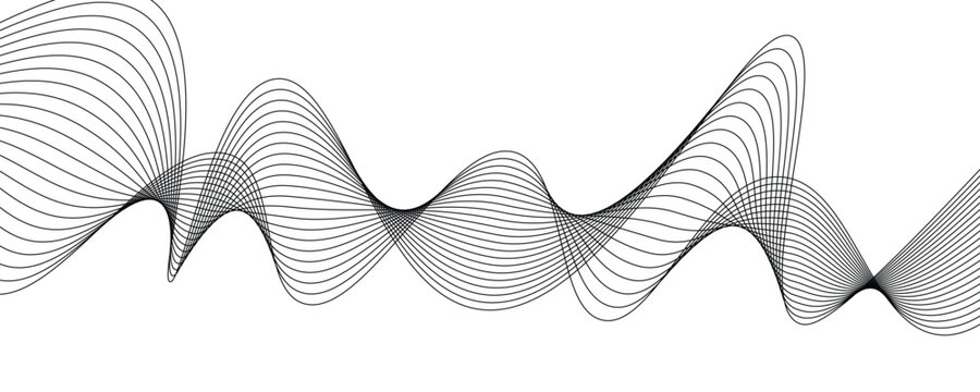 Abstract Black and White Minimalist Wave Line Art Background, Parametric Smooth Flowing Thin Curves for Modern Corporate Tech Design, Vector Geometric Ripple Illustration on Isolated White.