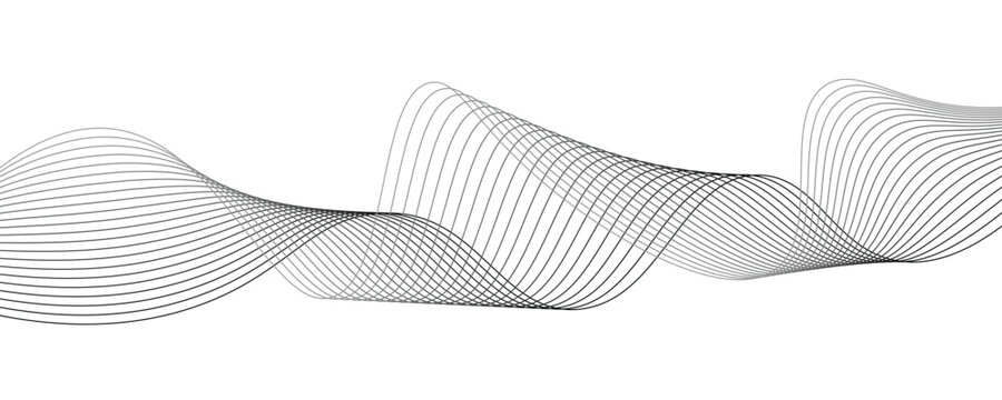 Abstract Black and White Minimalist Wave Line Art Background, Parametric Smooth Flowing Thin Curves for Modern Corporate Tech Design, Vector Geometric Ripple Illustration on Isolated White.