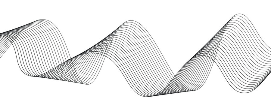 Abstract Black and White Minimalist Wave Line Art Background, Parametric Smooth Flowing Thin Curves for Modern Corporate Tech Design, Vector Geometric Ripple Illustration on Isolated White.