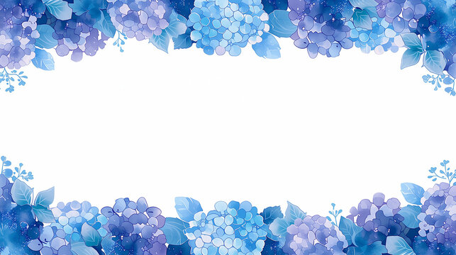 水彩画風の青と紫のあじさいのフレーム背景素材