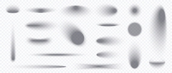 Naklejka premium Circle and oval shadow set isolated on transparent background. Realistic shadow with overlay effect, drop round box vector and shade oval ball. Background floor with abstract blur set object.