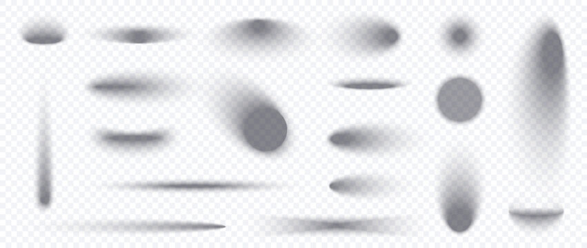 Circle and oval shadow set isolated on transparent background. Realistic shadow with overlay effect, drop round box vector and shade oval ball. Background floor with abstract blur set object.