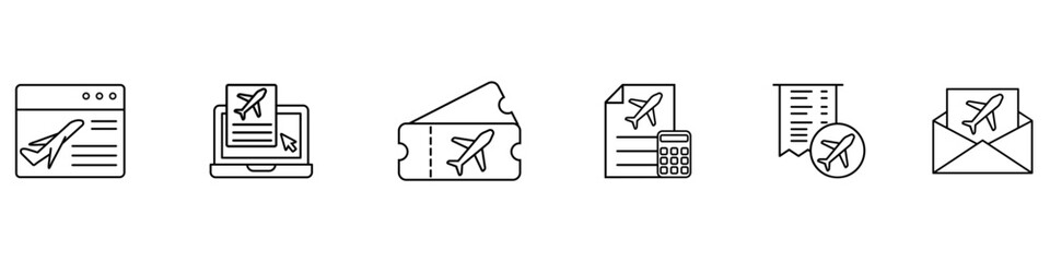 Naklejka premium Airline ticket icon vector set. Flight ticket Illustration sign collection. Boarding pass symbol or logo.