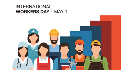 International Workers Day - May 1: A group of professionals stands together on International Worker Day. The image captures the diversity and solidarity of the global workforce.  © Nusaybah