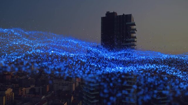 Animation of blue spots over cityscape