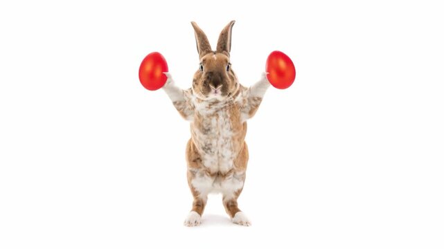 jumping Easter bunny on white screen