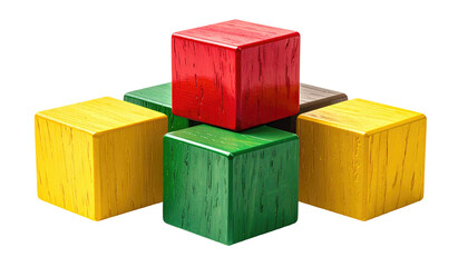 Fototapeta premium A close-up view of six wooden blocks in primary and secondary colors stacked in a visually appealing arrangement