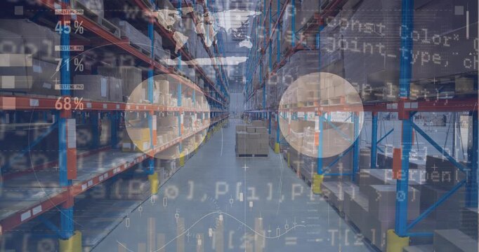 Animation of data processing over empty warehouse