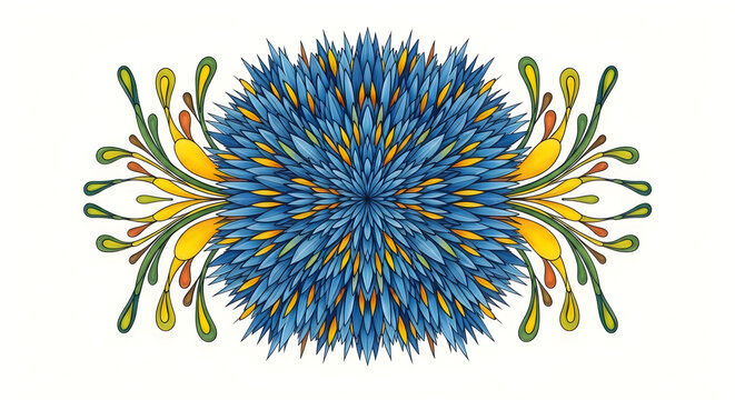 Vibrant abstract sunburst with yellow rays and blue core radial yellow rays blue center