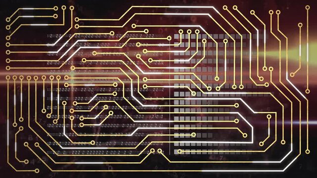 Animation of integrated circuit over data processing on black background