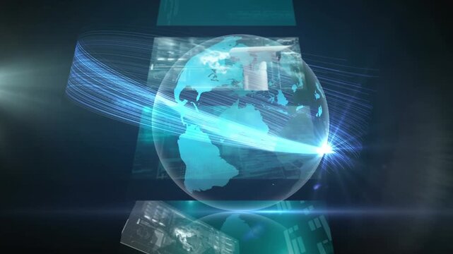 Animation of spot of light and light over globe rotating in space