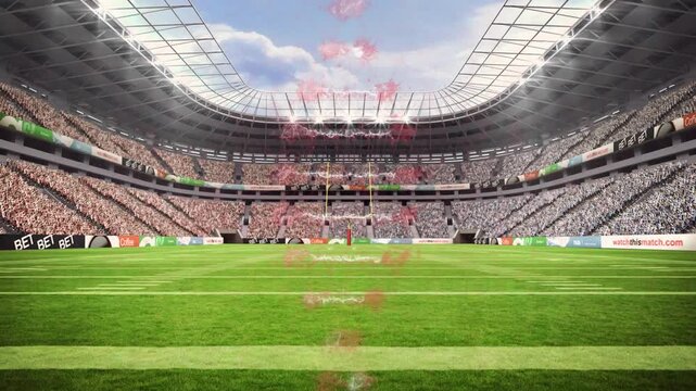 Animation of data processing over sports stadium