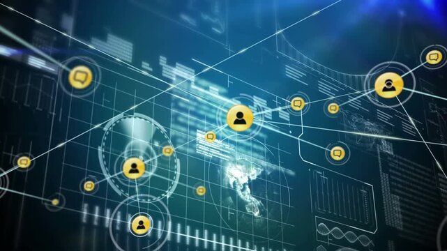 Animation of network of connections with data processing