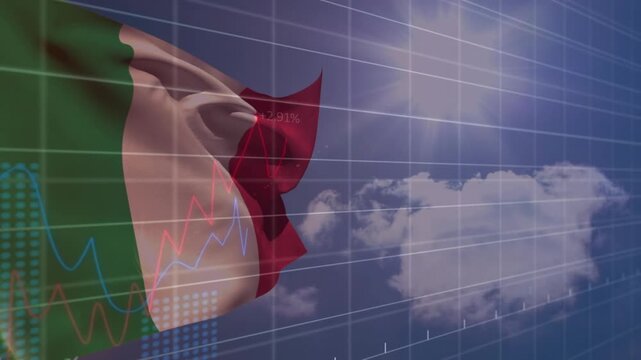 Animation of data processing over flag of italy