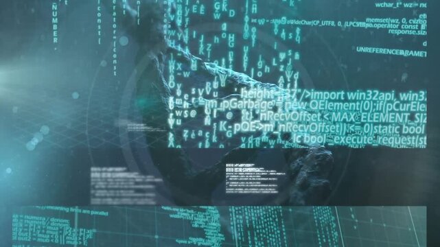 Animation of data processing over dna strand on black background