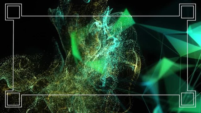 Animation of green digital waves and plexus networks against black background