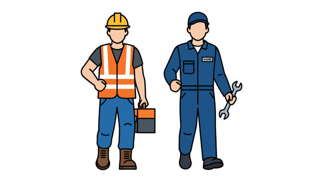 Professional Constructors: Two diligent professionals stand side-by-side, showcasing their dedication and skills in the construction and maintenance fields.