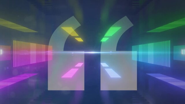 Animation of shapes moving over quotation marks