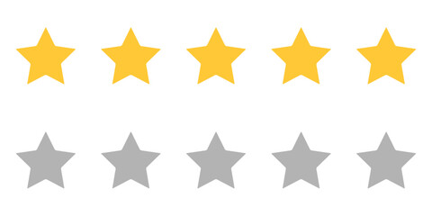 Obraz premium Set of Five Solid Yellow and Grey Star Rating Icons on White Background