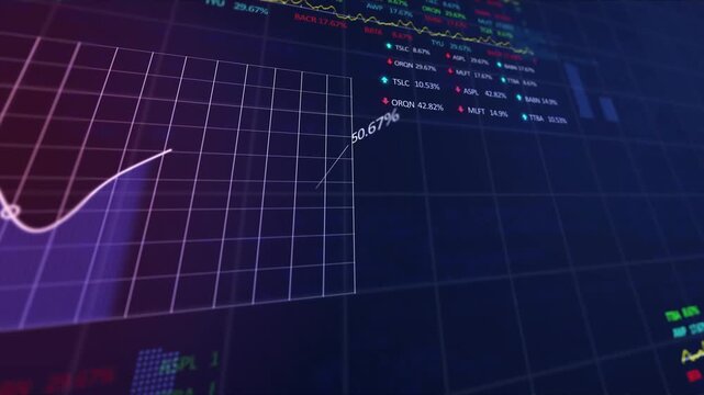 Animation of financial data processing over blue background
