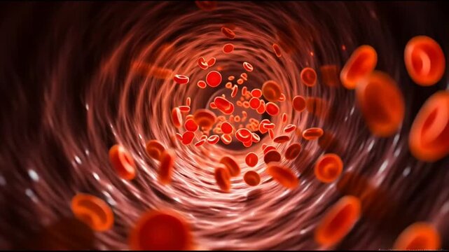 Red Blood Cells Carrying Hemoglobin in a Blood Vessel