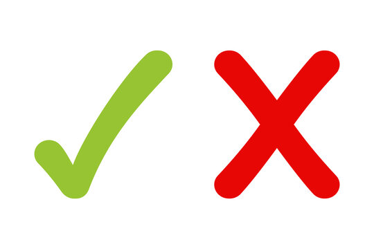 Simple green check mark and red cross sign icons for approval and denial concepts