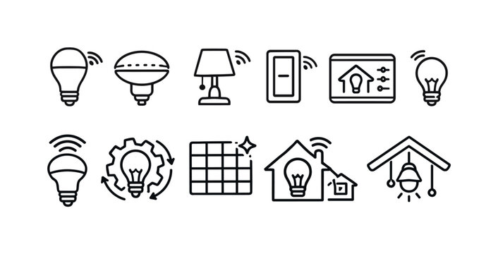 Smart lighting icons collection for home automation and technology concepts