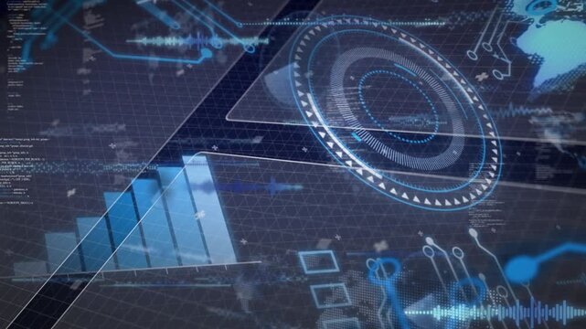 Incoming data ping starting unified HUD, bars rising, dial sweeping, map highlighting, monitoring