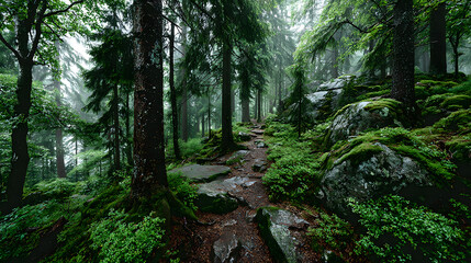 Obraz premium La Mauricie National Park, Quebec,footpath in the forest
